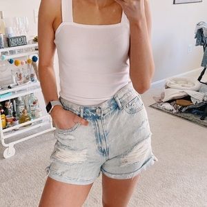 AEO High Waisted Light Wash Distressed Jean Shorts